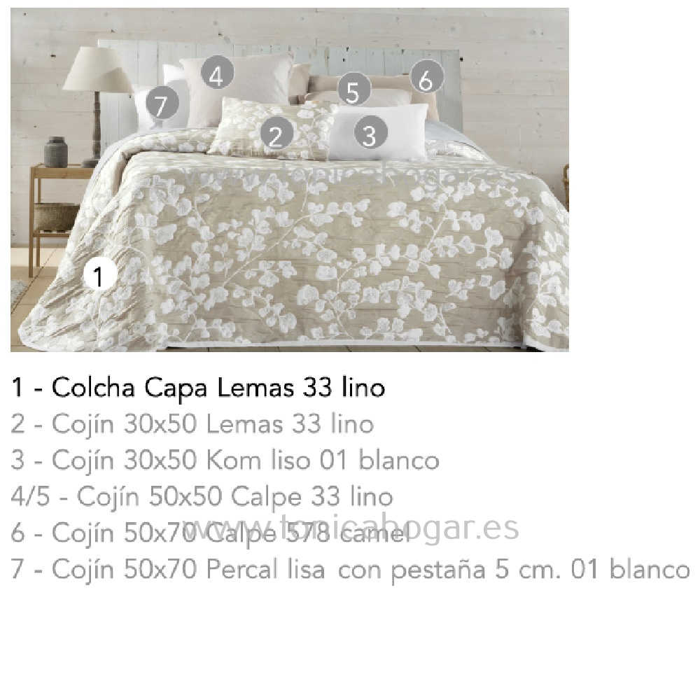 Artículos coordinados Colcha Lemas Lino de Cañete