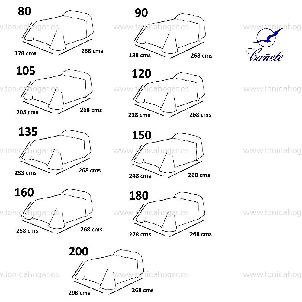 Medidas disponibles Bouti Preta Taupe de Cañete 090, 105, 120, 135, 150, 160 