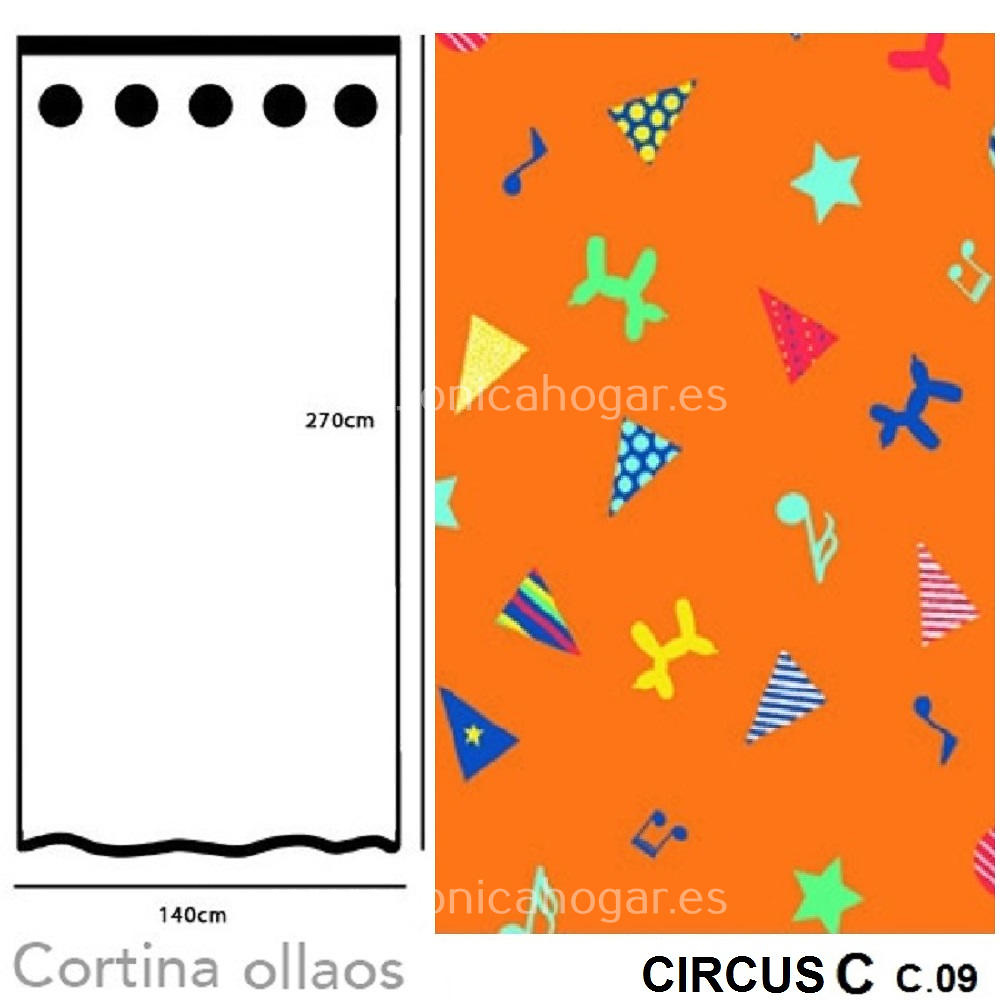 Cortina Circus C de Cañete Naranja Cortina 140x270 Ollaos 
