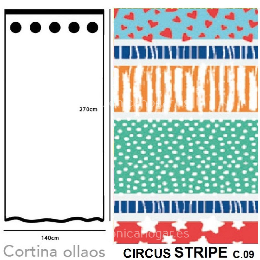 Cortina Circus Stripe de Cañete Multicolor Cortina 140x270 Ollaos 