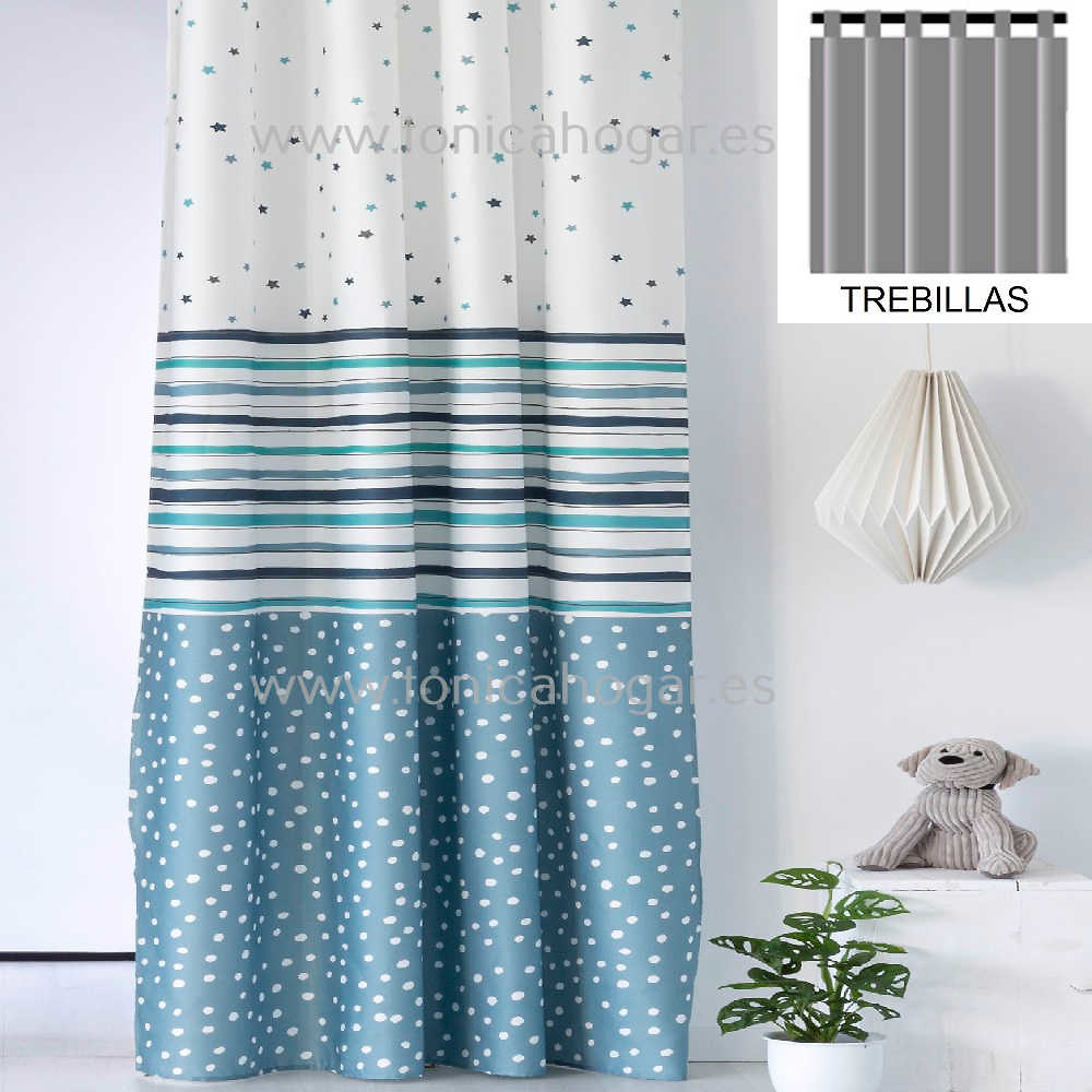 Cortina Confeccionada Cenefas Azul de Confecciones Paula Azul Cortina 150x260 Trebillas Cortina 200x260 Azul Trebillas 
