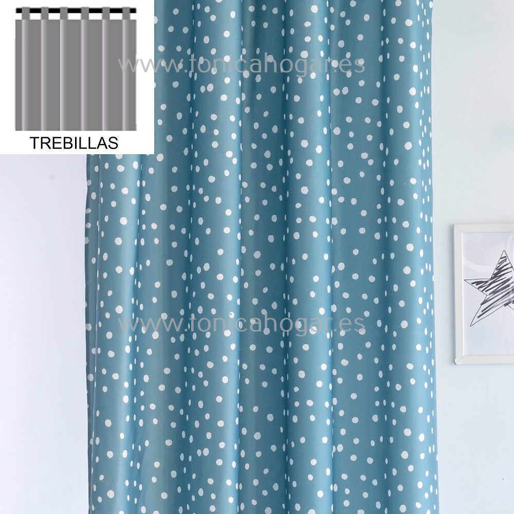 Cortina Confeccionada Cenefas Coordinado Azul de Confecciones Paula Azul Cortina 150x260 Trebillas Cortina 200x260 Azul Trebillas 