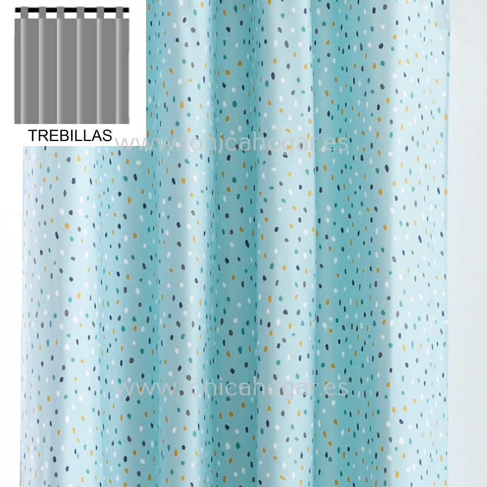Cortina Confeccionada Confeti Turquesa de Sansa Turquesa Cortina 150x260 Trebillas Cortina 200x260 Trebillas Turquesa 