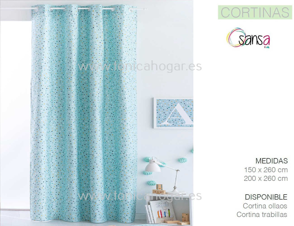 Cortina Confeccionada Confeti Turquesa de Sansa 