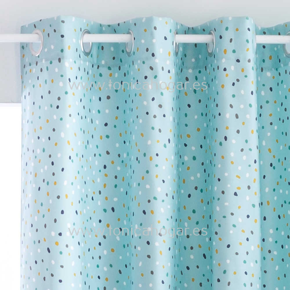 Detalle Cortina Confeccionada Confeti Turquesa de Sansa 