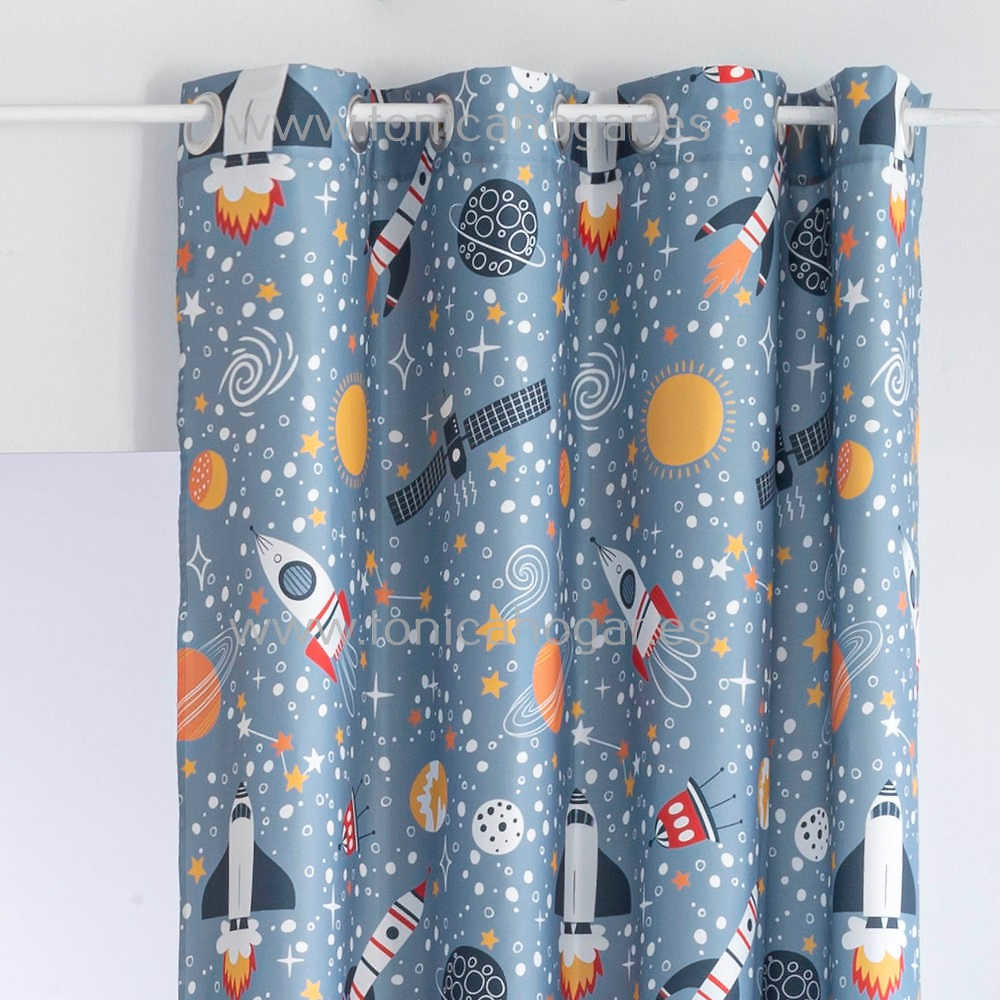 Cortina Confeccionada Galaxia de Confecciones Paula Azul Cortina 150x260 Ollaos Cortina 200x260 Azul Ollaos 