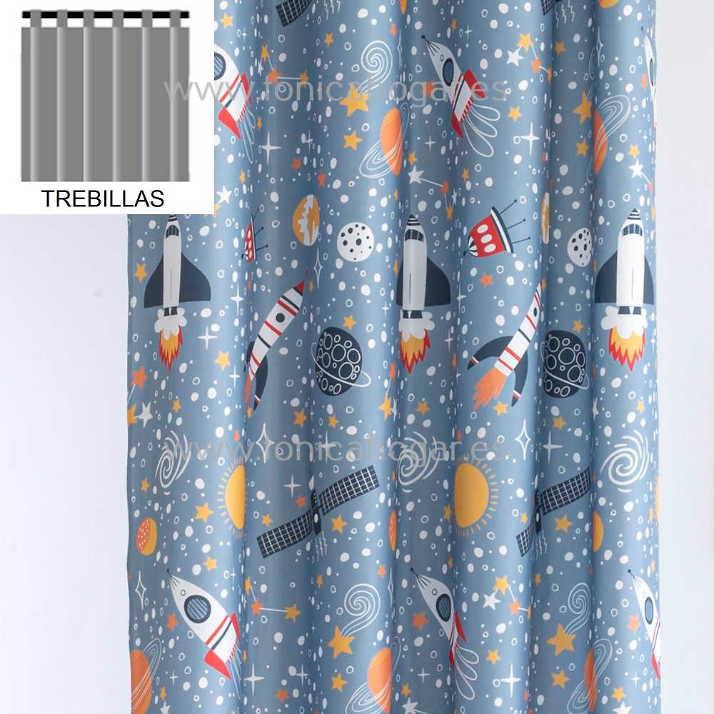 Cortina Confeccionada Galaxia de Confecciones Paula Azul Cortina 150x260 Trebillas Azul Trebillas Cortina 200x260 