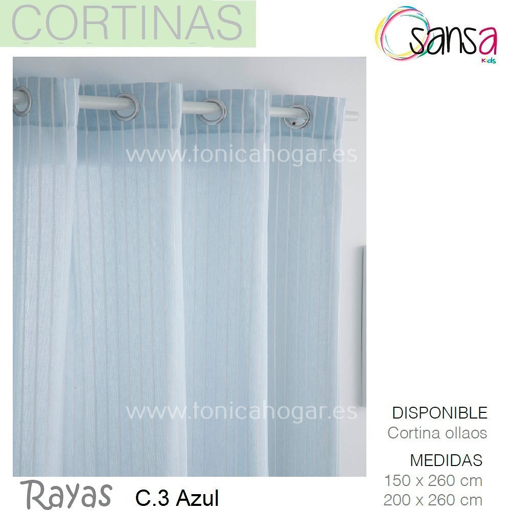 Cortina Confeccionada Rayas Coordinado de Sansa Azul Cortina 150x260 Ollaos Azul Ollaos Cortina 200x260 