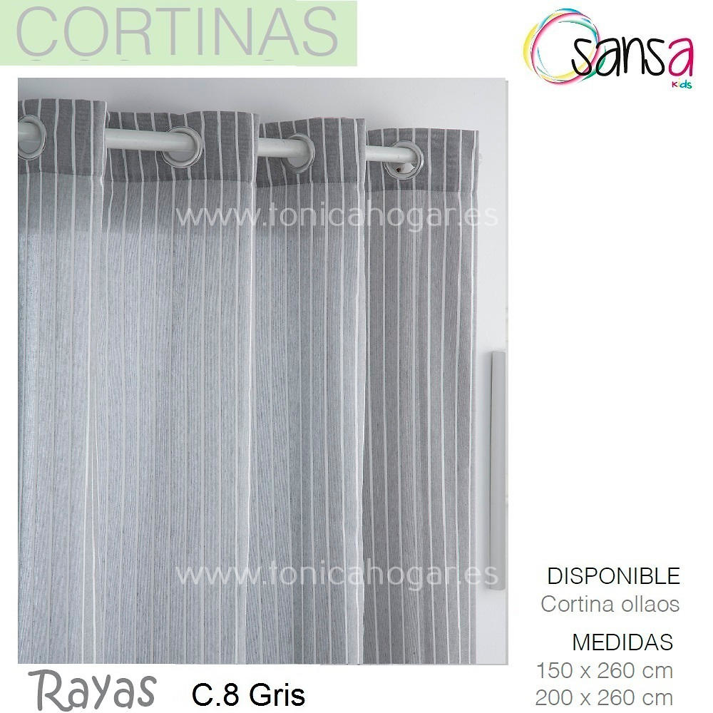 Cortina Confeccionada Rayas Coordinado de Sansa Gris Cortina 150x260 Ollaos Gris Ollaos Cortina 200x260 