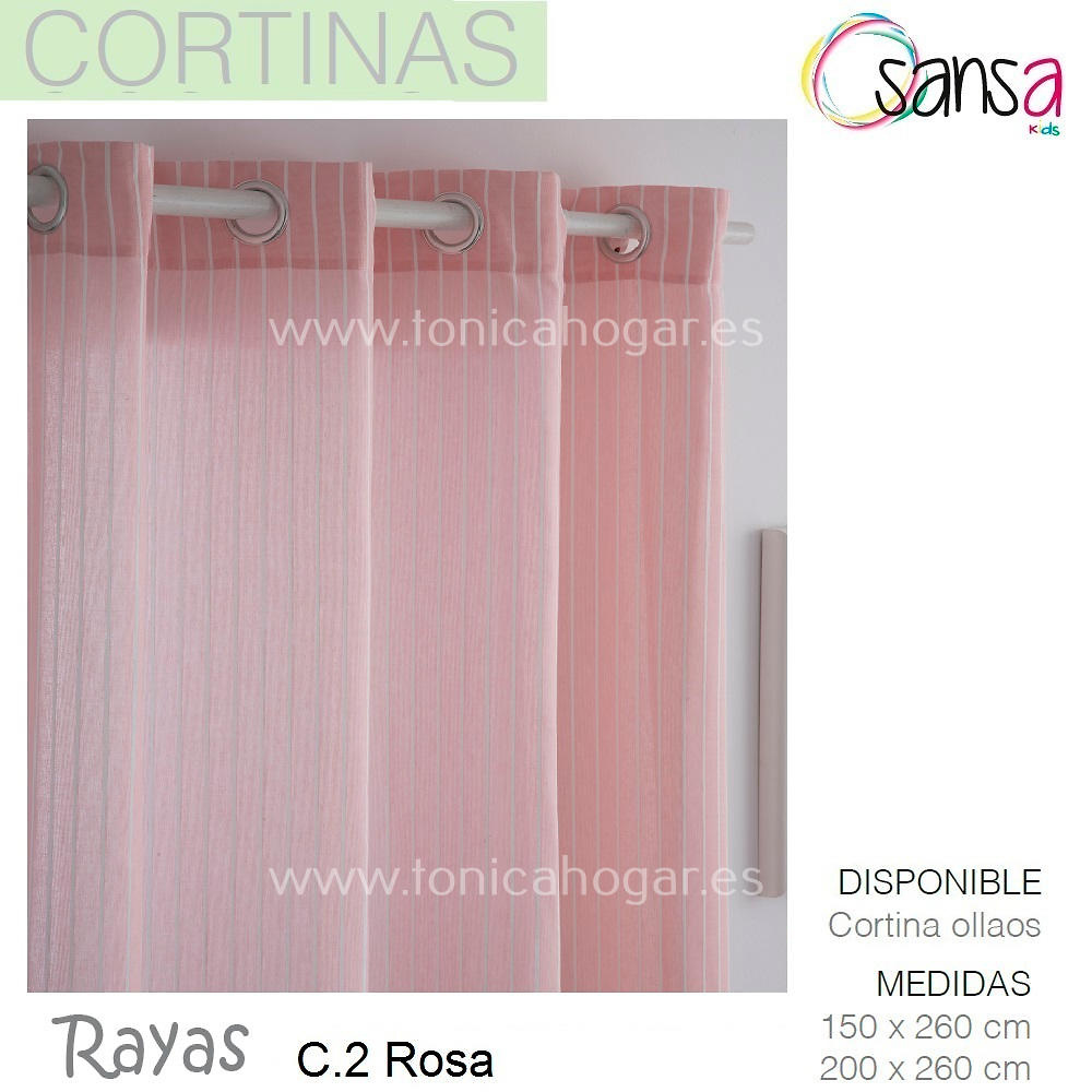 Cortina Confeccionada Rayas Coordinado de Sansa Rosa Cortina 150x260 Ollaos Rosa Ollaos Cortina 200x260 