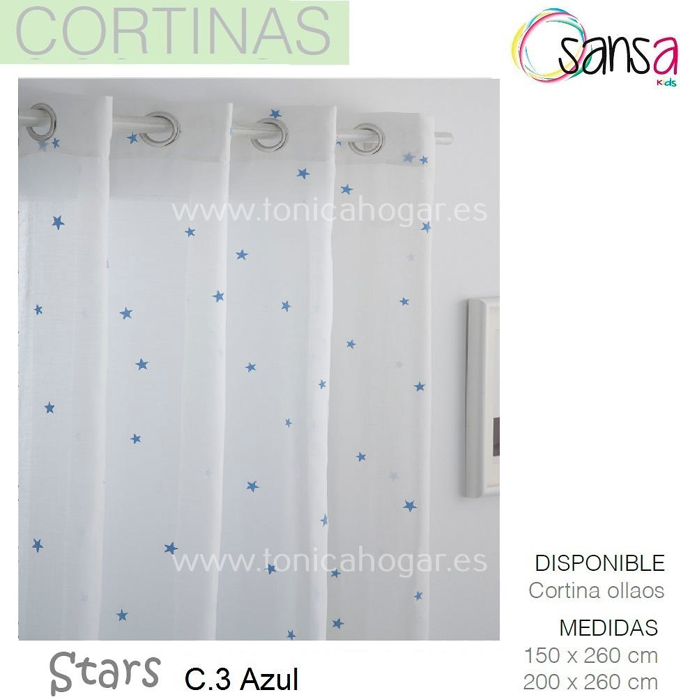 Cortina Confeccionada Stars Coordinado de Sansa Azul Cortina 150x260 Ollaos Azul Ollaos Cortina 200x260 