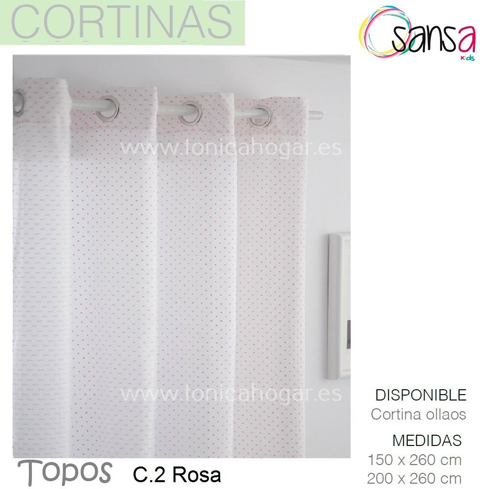 Cortina Confeccionada Topos Coordinado de Sansa Rosa Cortina 150x260 Ollaos Rosa Ollaos Cortina 200x260 
