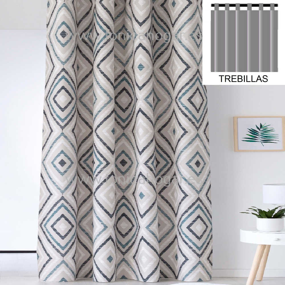 Cortina Confeccionada Zafra Azul de Confecciones Paula Azul Cortina 150x260 Trebillas Cortina 200x260 Azul Trebillas 