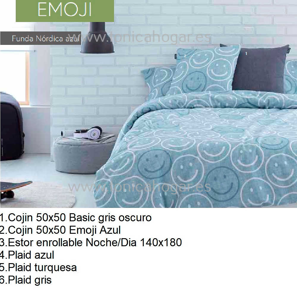 Artículos coordinados Dúo Funda Nórdica Emoji Azul de Confecciones Paula 