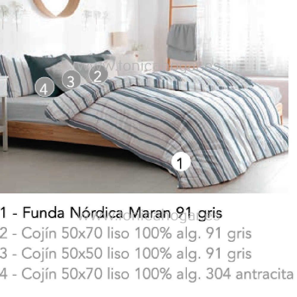 Medidas disponibles Dúo Funda Nórdica Maran Gris de Cañete 090, 105, 135, 150, 180 