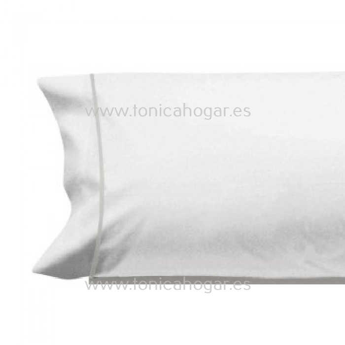 Detalle Funda Almohada Juego Sabanas Vivo Algodon Blanco-Piedra-Alg de Cañete con Funda Almohada Vivo Algodon/FA C.1034 Blanco-Piedra-Alg de Cañete 
