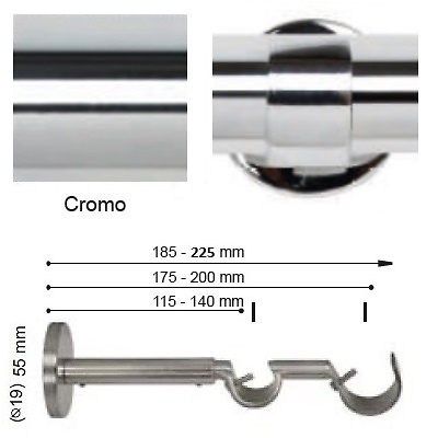 SOPORTE VARADERO EXTENSIBLE PARED DOBLE de ALTRAN Cromo Diámetro 19/19 mm 