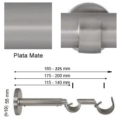 SOPORTE VARADERO EXTENSIBLE PARED DOBLE de ALTRAN Plata Mate Diámetro 19/19 mm 