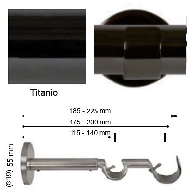 SOPORTE VARADERO EXTENSIBLE PARED DOBLE de ALTRAN Titanio Diámetro 19/19 mm 