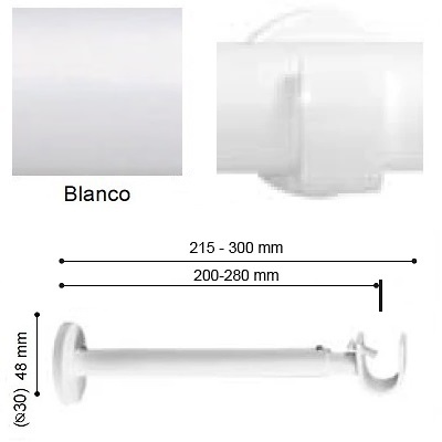 SOPORTE VARADERO EXTENSIBLE PARED EXTRA de ALTRAN Blanco Díámetro 30 mm 