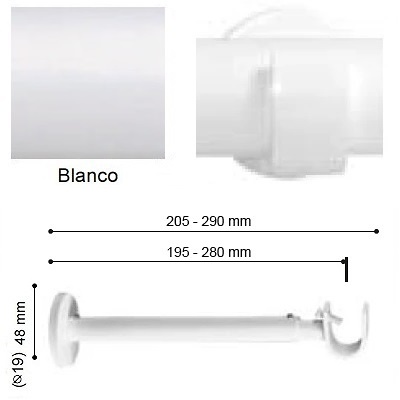 SOPORTE VARADERO EXTENSIBLE PARED EXTRA de ALTRAN Blanco Diámetro 19 mm 