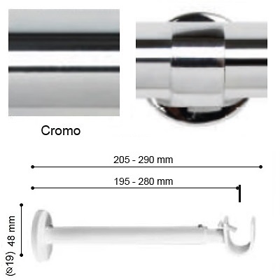 SOPORTE VARADERO EXTENSIBLE PARED EXTRA de ALTRAN Cromo Diámetro 19 mm 