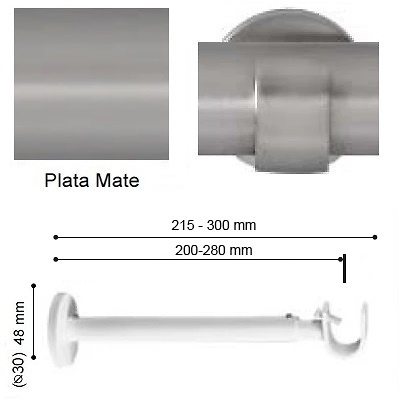 SOPORTE VARADERO EXTENSIBLE PARED EXTRA de ALTRAN Plata Mate Díámetro 30 mm 