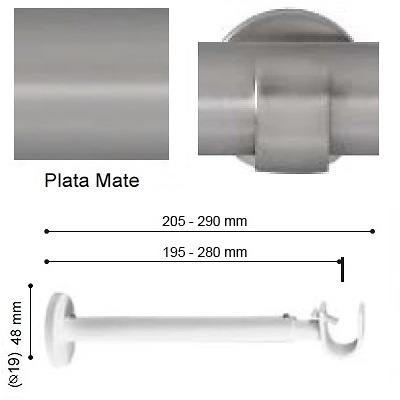 SOPORTE VARADERO EXTENSIBLE PARED EXTRA de ALTRAN Plata Mate Diámetro 19 mm 