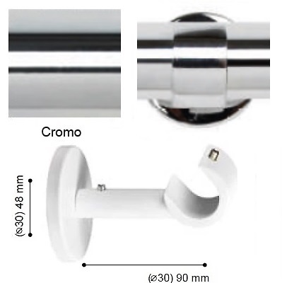 SOPORTE VARADERO TECHO PARED Y TECHO de ALTRAN Cromo Díámetro 30 mm 