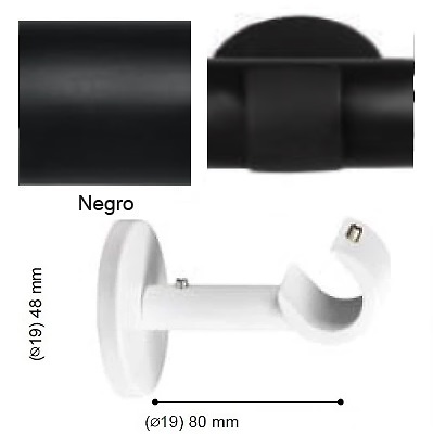 SOPORTE VARADERO TECHO PARED Y TECHO de ALTRAN Negro Diámetro 19 mm 