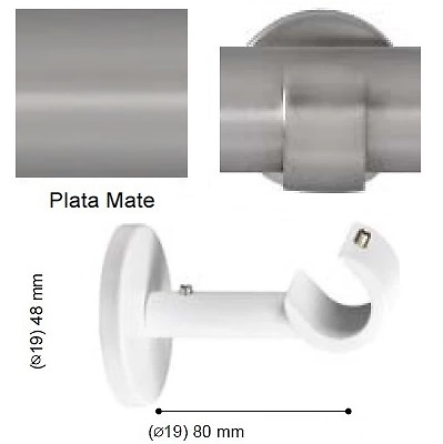 SOPORTE VARADERO TECHO PARED Y TECHO de ALTRAN Plata Mate Diámetro 19 mm 