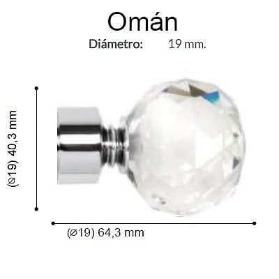 Terminal Cristal Varadero Oman Cromo de Altran Cromo Diámetro 19 mm 