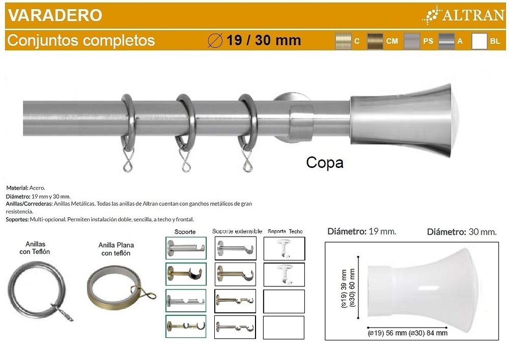 BARRA CORTINA VARADERO COPA ACERO de ALTRAN