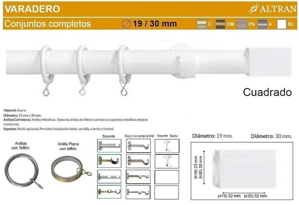 BARRA CORTINA VARADERO CUADRADO BCO de ALTRAN 
