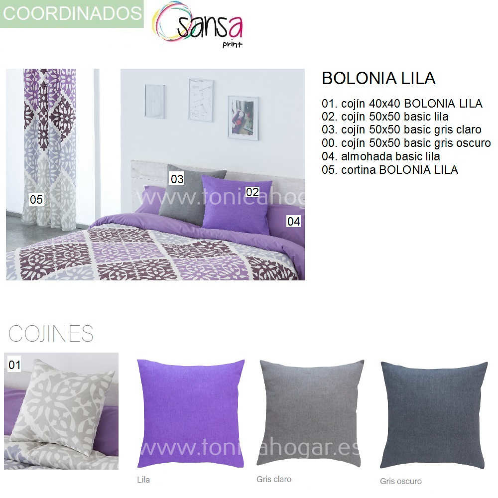 Articulos Coordinados Bouite BOLONIA 9 Lila de SANSA Print de Confecciones Paula 