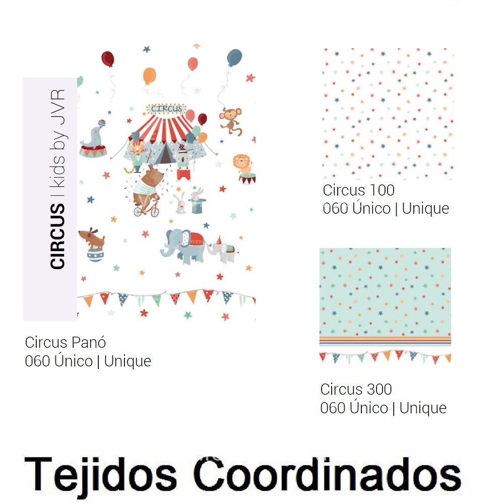 Colcha bouti infantil Online, Tejido 100% algodón, Circus de Tejidos JVR  medidas generales 90 cm