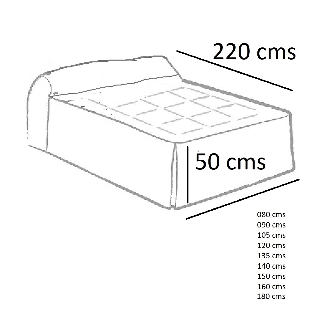 Medidas disponibles Colcha Edredón Frida 14 de Tejidos Jvr 080, 090, 105, 120, 135, 150, 160, 180 