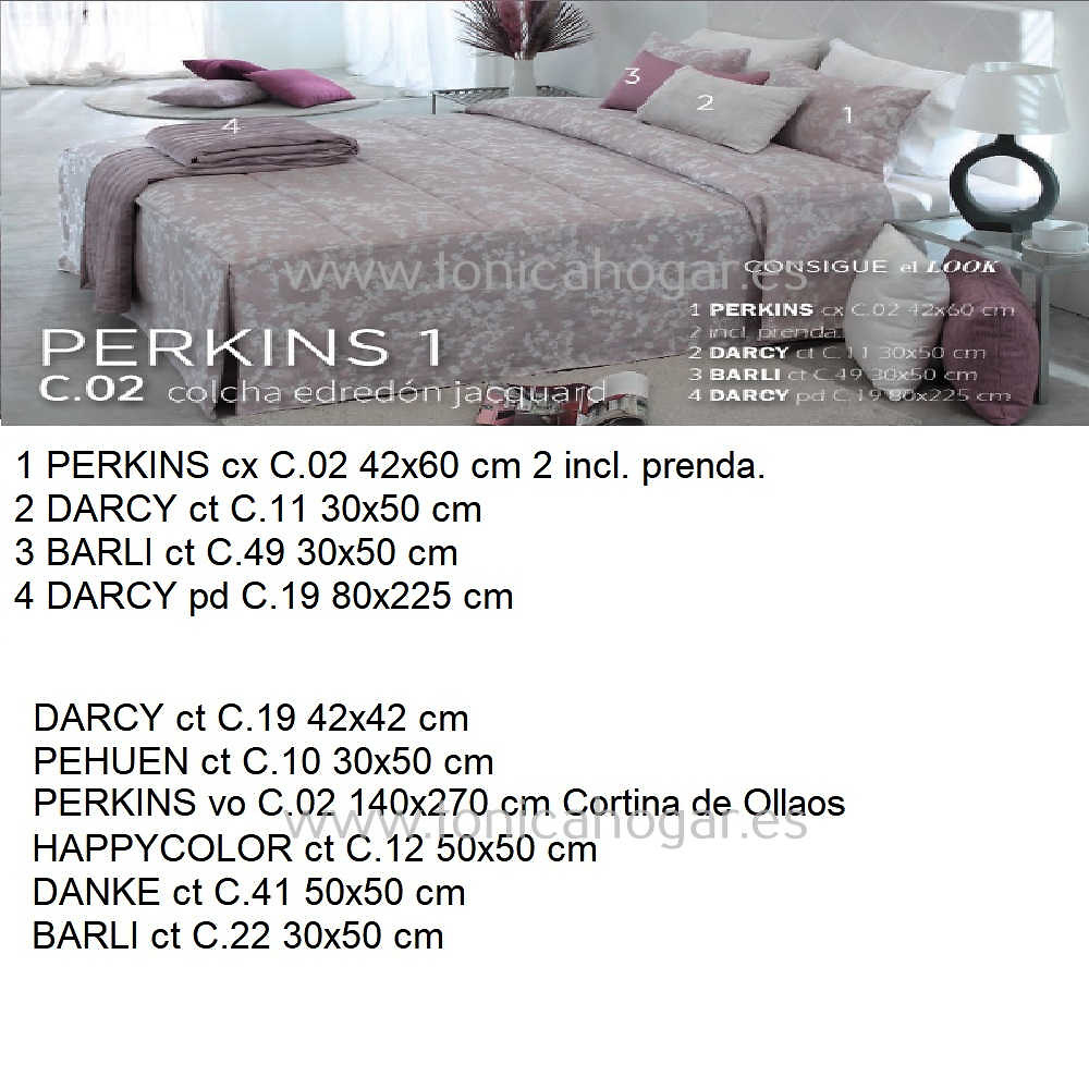 Medidas disponibles Colcha Edredón Perkins Rosa de Reig Marti 090, 135, 150 