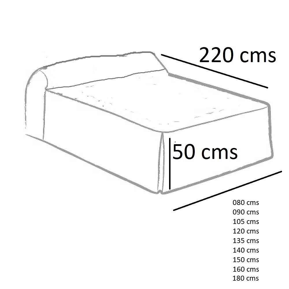 Medidas disponibles Colcha Verano Anya 13 de Tejidos Jvr 080, 090, 105, 120, 135, 150, 160, 180 