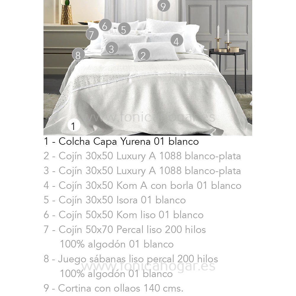 Medidas disponibles Colcha Yurena Blanco de Cañete 090, 105, 120, 135, 150 