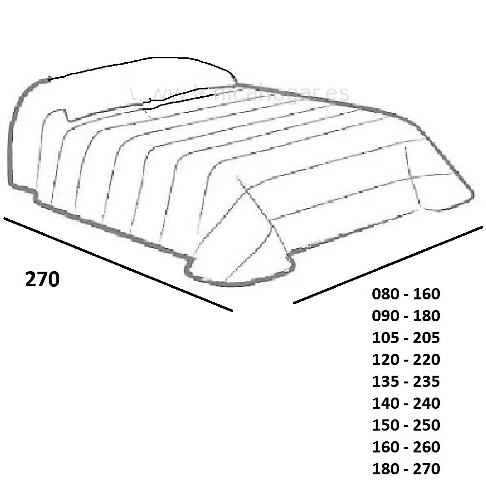 Medidas disponibles Conforter Mesina Malva de Tejidos Jvr 080, 090, 105, 135, 150, 180 