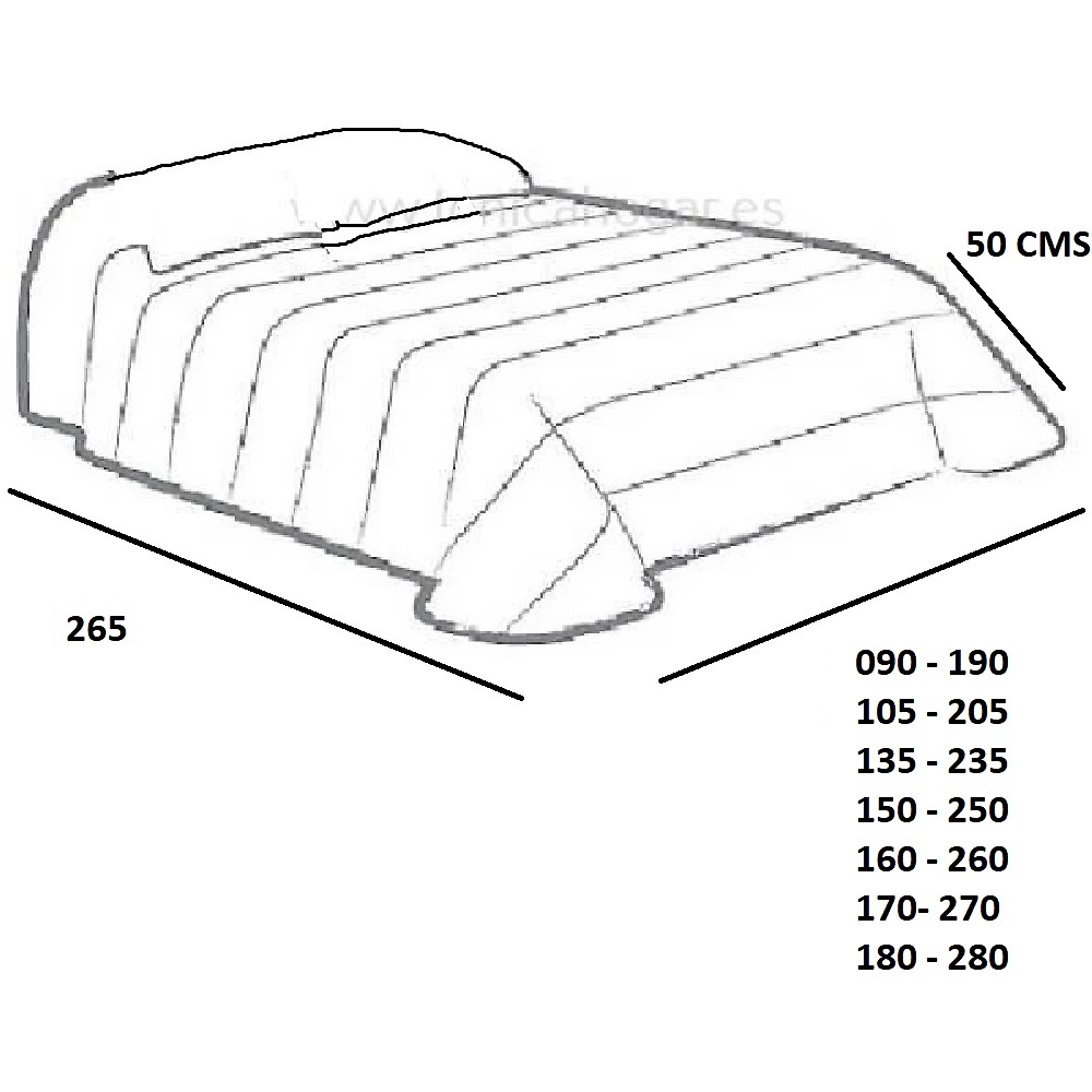 Medidas disponibles Conforter Sherpa Reinosa de Confecciones Paula 090, 105, 135, 150, 160, 170, 180 