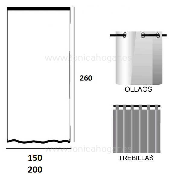 Medidas disponibles Cortina Confeccionada Avila Beig de Orian 150x260, 200x260 