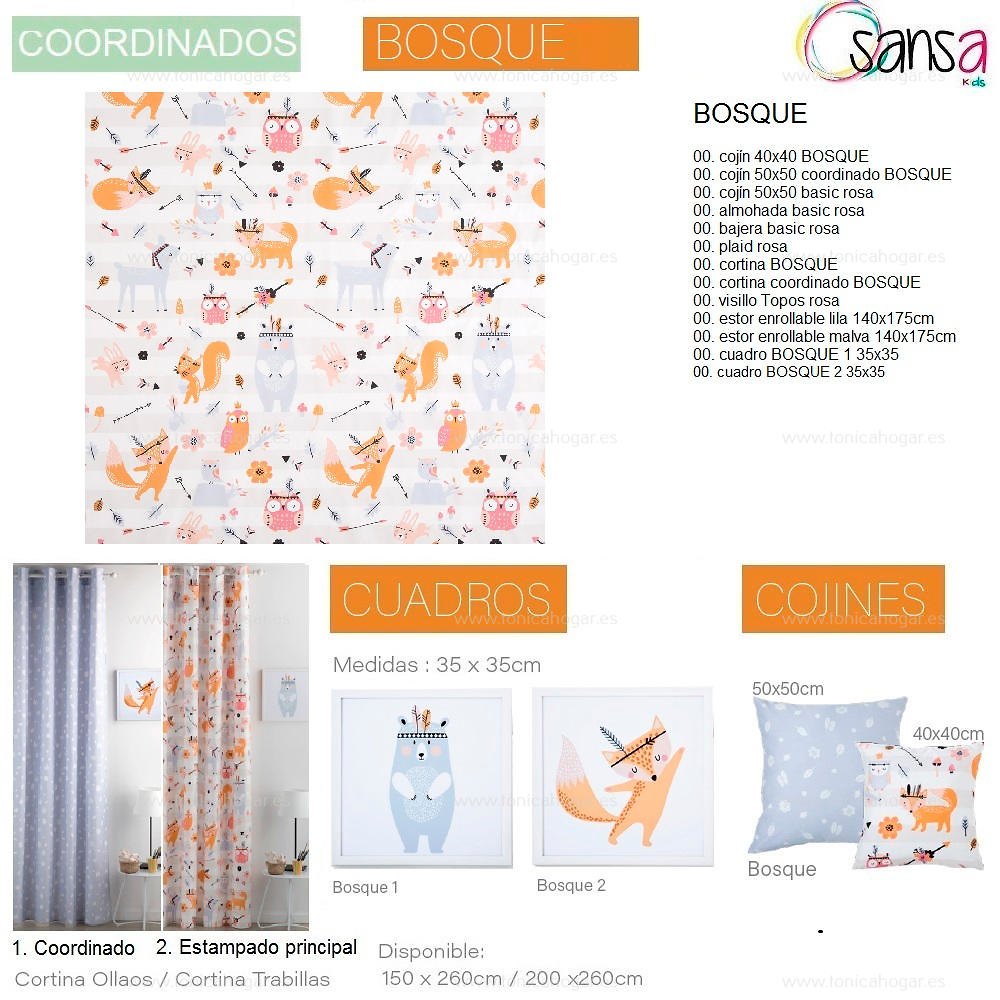 Articulos Coordinados Cortina Confeccionada BOSQUE de SANSA KIDS de Confecciones Paula 