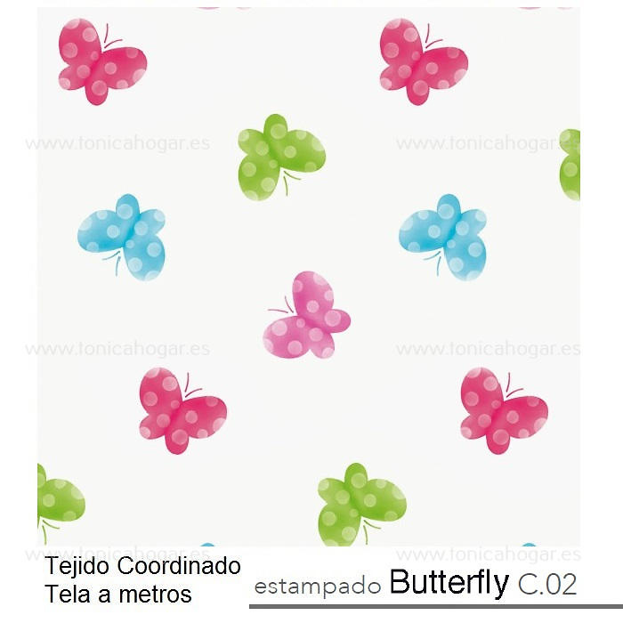 Detalle Tejido Cortina Confeccionada Butterfly Vc Rosa de Reig Marti con Metraje Butterfly/MT C.02 Multicolor de Reig Marti 
