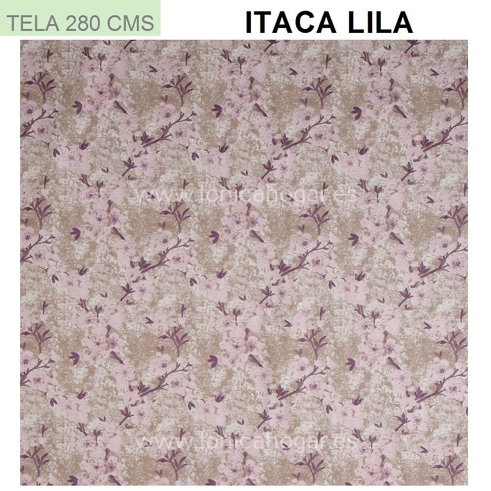 Detalle Tejido Cortina Confeccionada Itaca Beig de Orian con Metraje Itaca/MT C.9 Lila de Orian 
