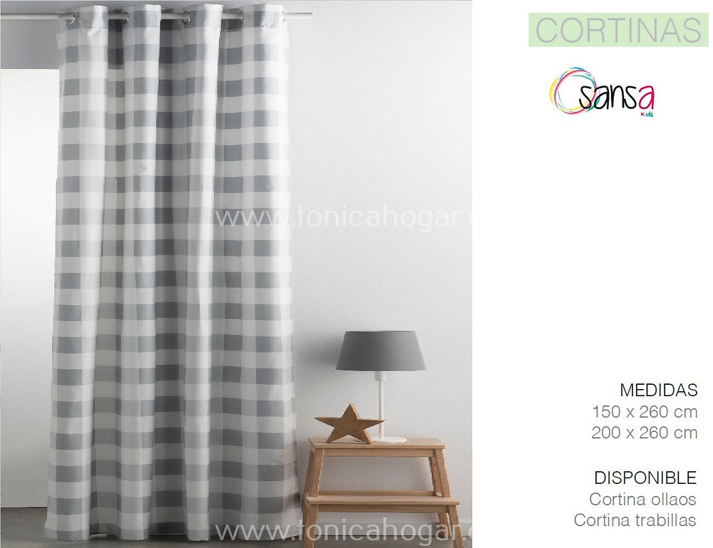 Cortina Confeccionada Vichy Gris De Sansa | Hogar