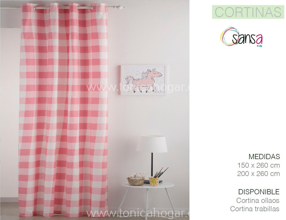 Cortina Confeccionada Vichy Rosa De Sansa Tonica
