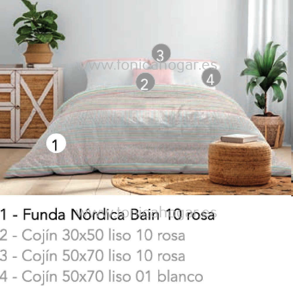 Medidas disponibles Dúo Funda Nórdica Bain Rosa de Cañete 090, 105, 135, 150, 180 