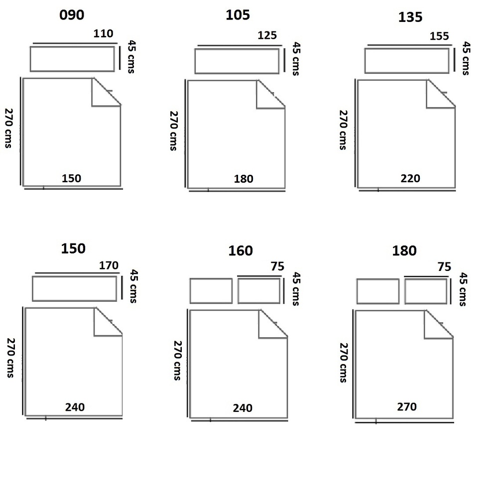 Medidas disponibles Dúo Funda Nórdica Llanes Gris de Confecciones Paula 090, 105, 135, 150, 160, 170, 180 